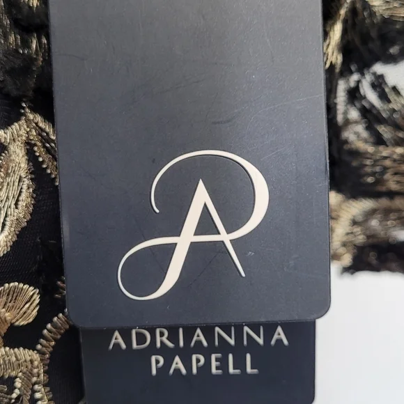 Adrianna Papell Black Gold Metallic Embroidered Sheath Dress 4 - Picture 9 of 14